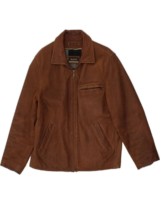 Luxurious Men's Cashmere CoatsTRAPPER Mens Leather Jacket UK 38 Medium Brown