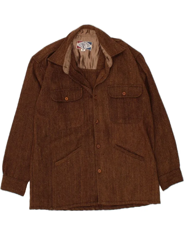 Weather-Resistant Men's CoatsVINTAGE Mens Bomber Jacket UK 38 Medium Brown Herringbone Wool
