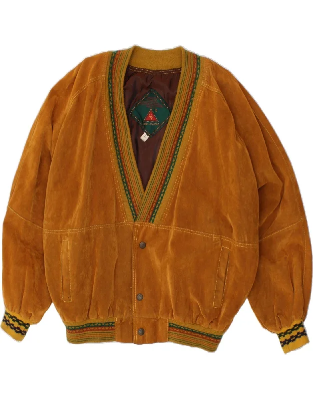 Men's Coats with Quilted LiningVINTAGE Mens Bomber Jacket UK 40 Large Brown Cotton