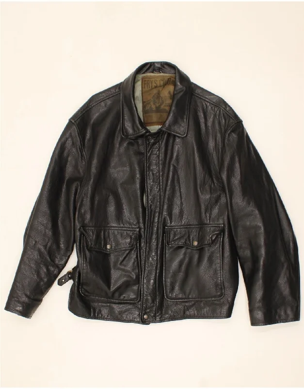Men's Coats for TravelVINTAGE Mens Leather Jacket IT 54 2XL Black Leather
