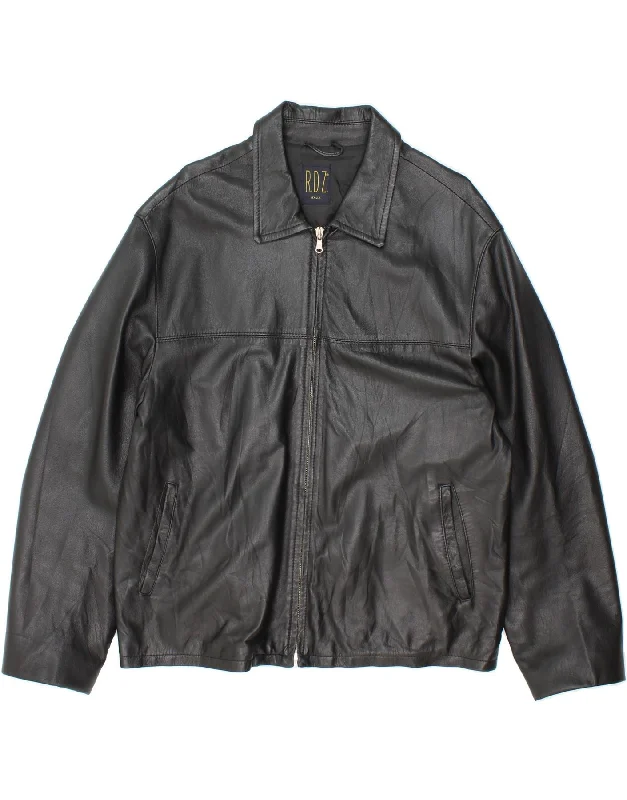 Men's Coats for Everyday WearVINTAGE Mens Leather Jacket IT 54 2XL Black Leather