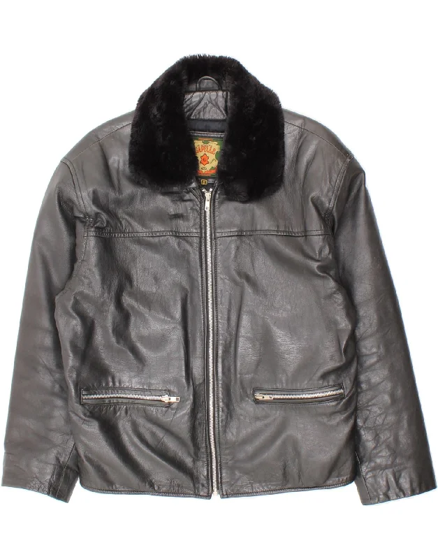 Affordable Men's Winter CoatsVINTAGE Mens Leather Jacket UK 36 Small Black Leather