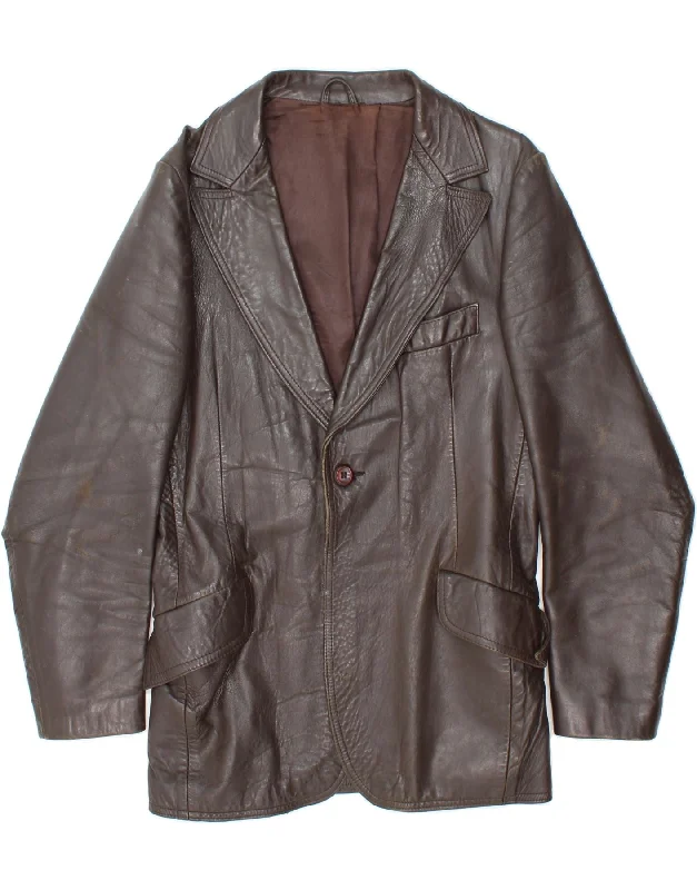 Men's Coats with Chest PocketsVINTAGE Mens Leather Jacket UK 36 Small Brown