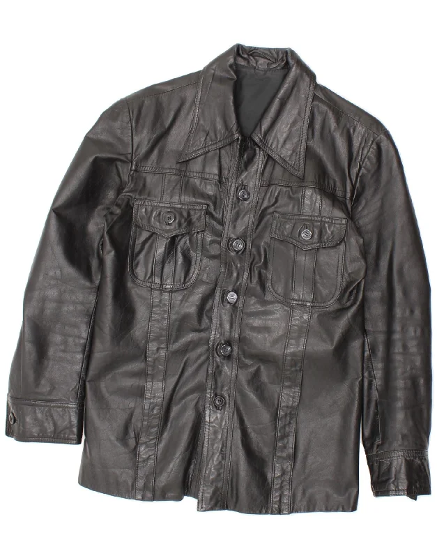 Men's Coats with VentilationVINTAGE Mens Leather Jacket UK 38 Medium Black Leather
