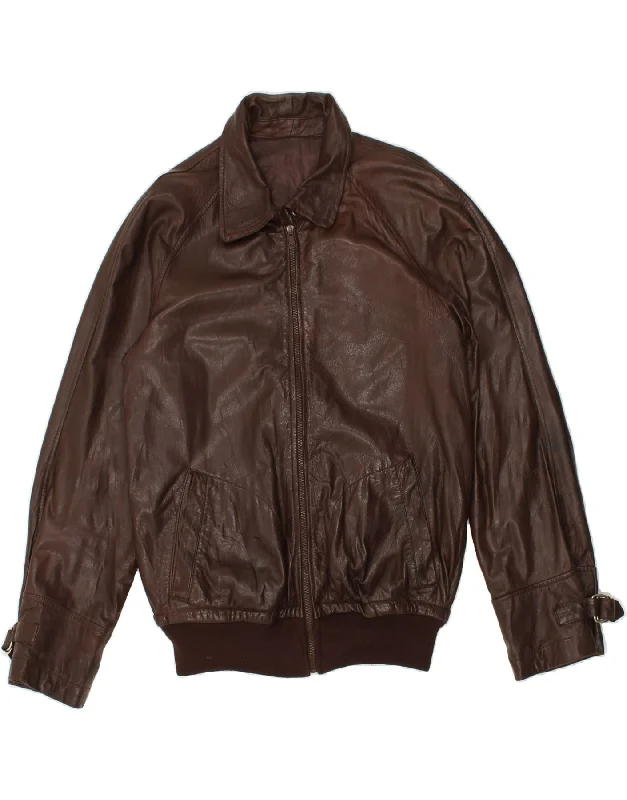 Designer Men's OvercoatsVINTAGE Mens Leather Jacket UK 38 Medium Brown