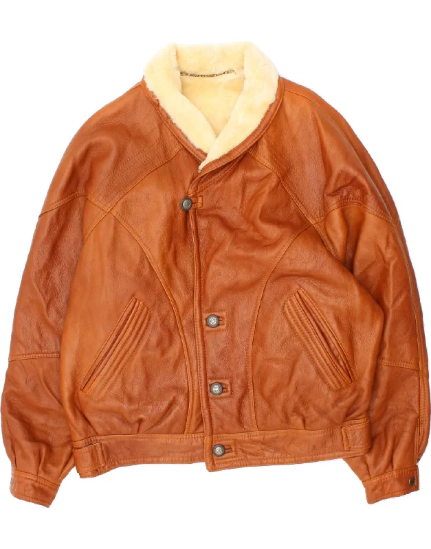 Men's Coats with Embroidered DetailsVINTAGE Mens Shearling Jacket IT 52 XL Brown Shearling Men's Coats with Embroidered DetailsVINTAGE Mens Shearling Jacket IT 52 XL Brown Shearling