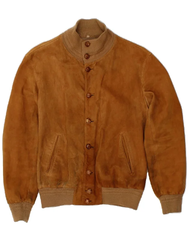 Casual Men's Bomber JacketsVINTAGE Mens Suede Bomber Jacket IT 50 Large Brown