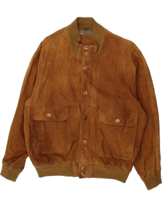 Men's Coats with Modern CutsVINTAGE Mens Suede Bomber Jacket IT 52 XL Brown Leather