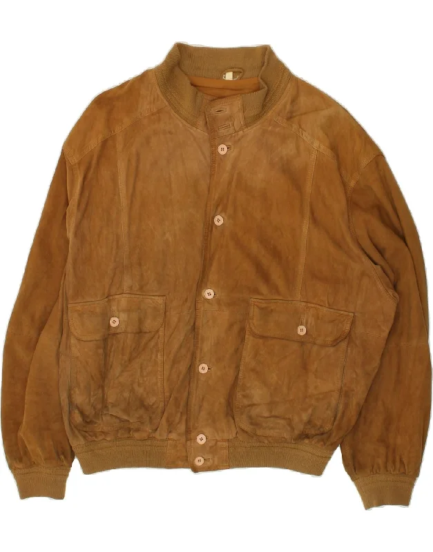 Men's Coats with Multi-Pocket DesignVINTAGE Mens Suede Bomber Jacket IT 52 XL Brown Polyester Men's Coats with Multi-Pocket DesignVINTAGE Mens Suede Bomber Jacket IT 52 XL Brown Polyester