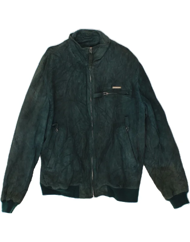 Versatile Men's Pea CoatsVINTAGE Mens Suede Bomber Jacket IT 52 XL Green Leather