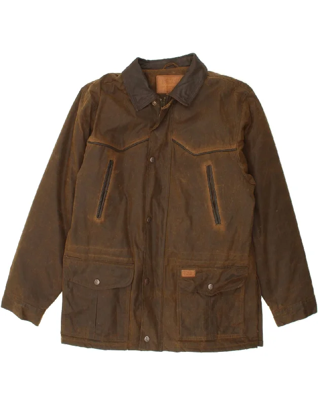 Men's Coats with Fur TrimVINTAGE Mens Waxed Cotton Jacket UK 38 Medium Brown Cotton